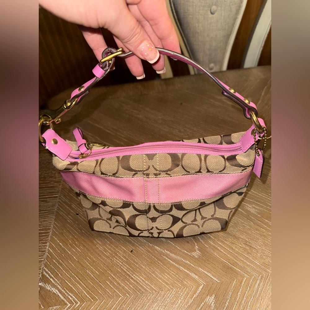 Coach Pink And Tan Signature Demi Bag - Picture 4 of 8